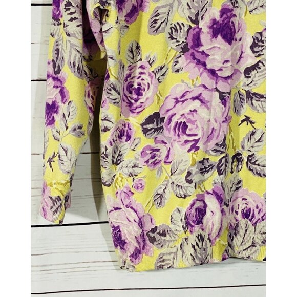 Pendleton Cardigan Sweater Womens Sz Medium Floral Silk Knit 3/4 Button Front - Picture 9 of 10